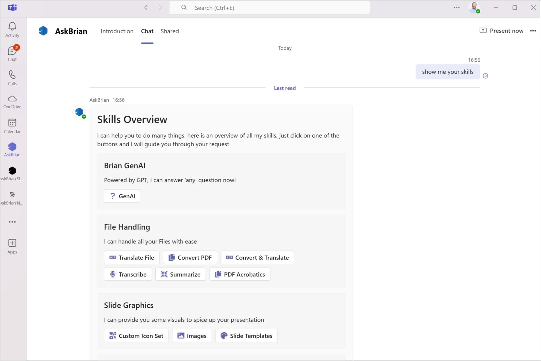 通过 MS Teams 使用 AskBrian